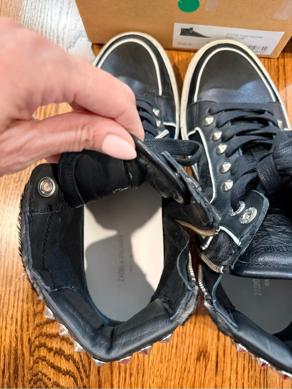 Zadig and Voltaire Womens Black High-Top Sneakers with Stud Accents